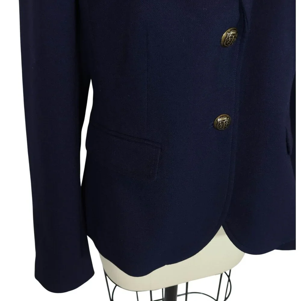 TALBOTS Navy Blue Ponte Knit Ornate Button Blazer Size 8 Nautical Preppy Office - Picture 5 of 9